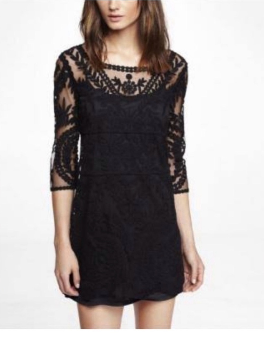 Express Black Lace Mini Dress Sheer Embroidered cocktail party wedding large
